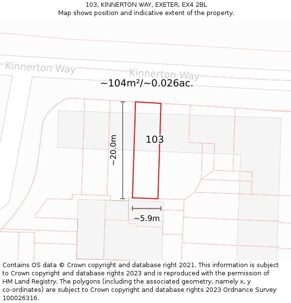 103, KINNERTON WAY, EXETER, EX4 2BL: Plot and title map