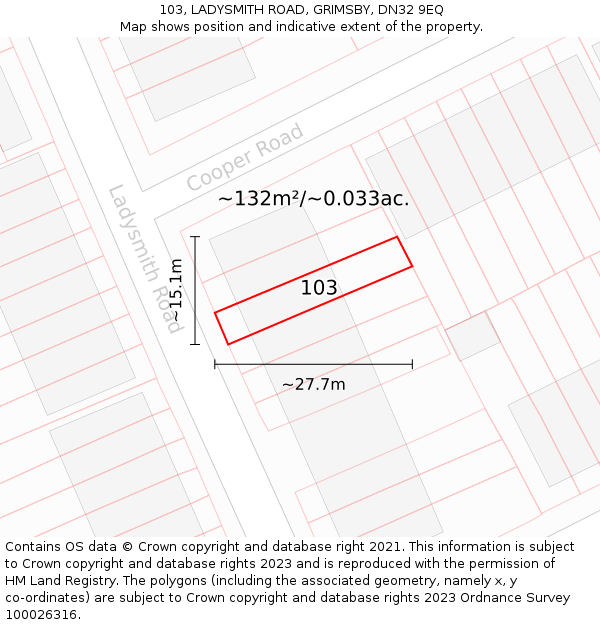 103, LADYSMITH ROAD, GRIMSBY, DN32 9EQ: Plot and title map