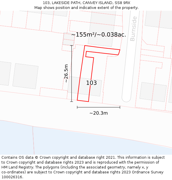 103, LAKESIDE PATH, CANVEY ISLAND, SS8 9RX: Plot and title map