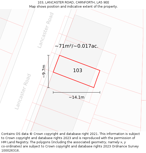 103, LANCASTER ROAD, CARNFORTH, LA5 9EE: Plot and title map
