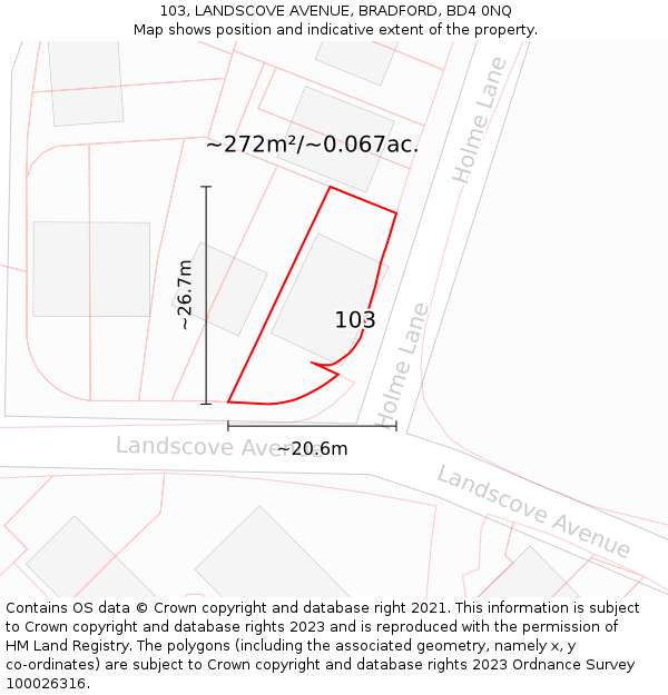 103, LANDSCOVE AVENUE, BRADFORD, BD4 0NQ: Plot and title map