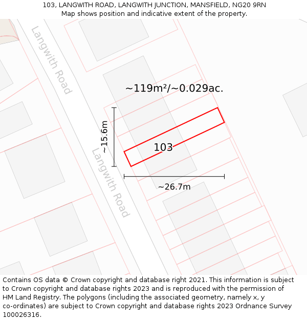 103, LANGWITH ROAD, LANGWITH JUNCTION, MANSFIELD, NG20 9RN: Plot and title map