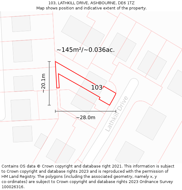 103, LATHKILL DRIVE, ASHBOURNE, DE6 1TZ: Plot and title map