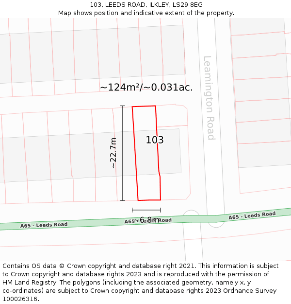 103, LEEDS ROAD, ILKLEY, LS29 8EG: Plot and title map