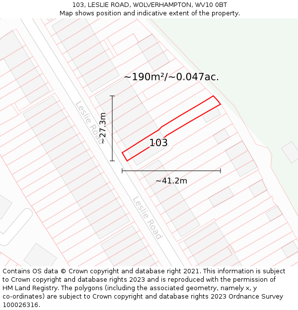103, LESLIE ROAD, WOLVERHAMPTON, WV10 0BT: Plot and title map