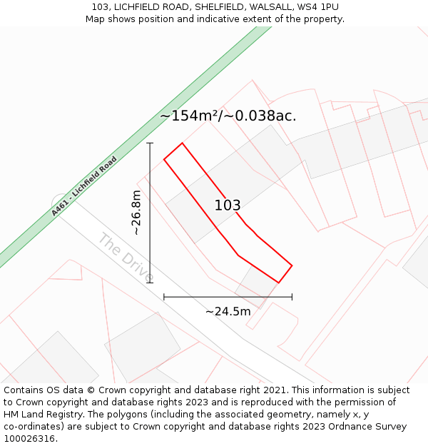 103, LICHFIELD ROAD, SHELFIELD, WALSALL, WS4 1PU: Plot and title map