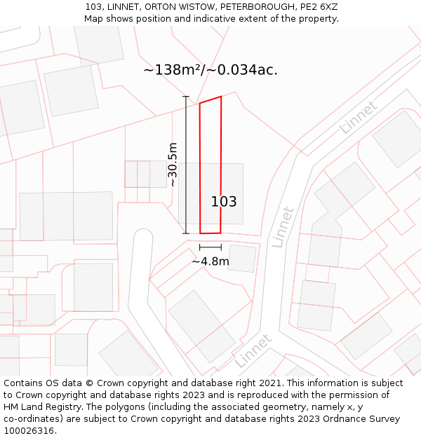 103, LINNET, ORTON WISTOW, PETERBOROUGH, PE2 6XZ: Plot and title map