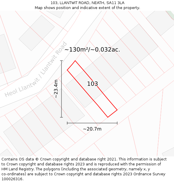 103, LLANTWIT ROAD, NEATH, SA11 3LA: Plot and title map