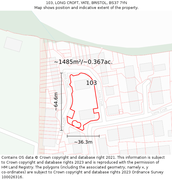103, LONG CROFT, YATE, BRISTOL, BS37 7YN: Plot and title map