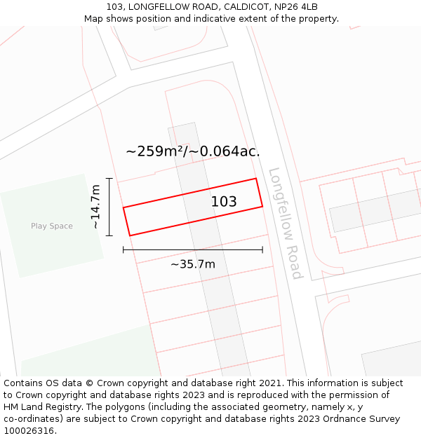 103, LONGFELLOW ROAD, CALDICOT, NP26 4LB: Plot and title map