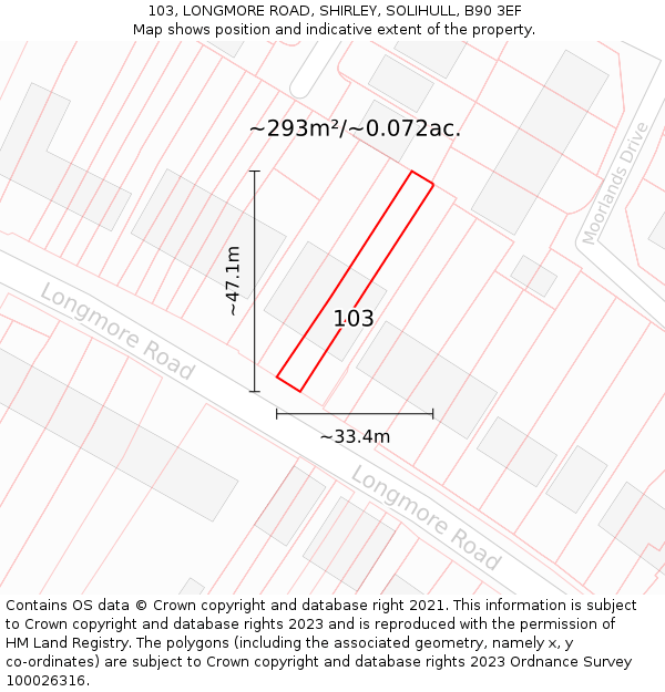 103, LONGMORE ROAD, SHIRLEY, SOLIHULL, B90 3EF: Plot and title map