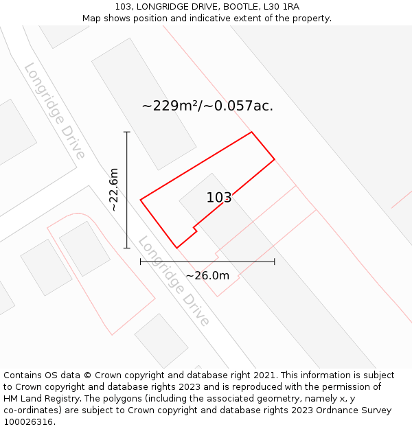 103, LONGRIDGE DRIVE, BOOTLE, L30 1RA: Plot and title map