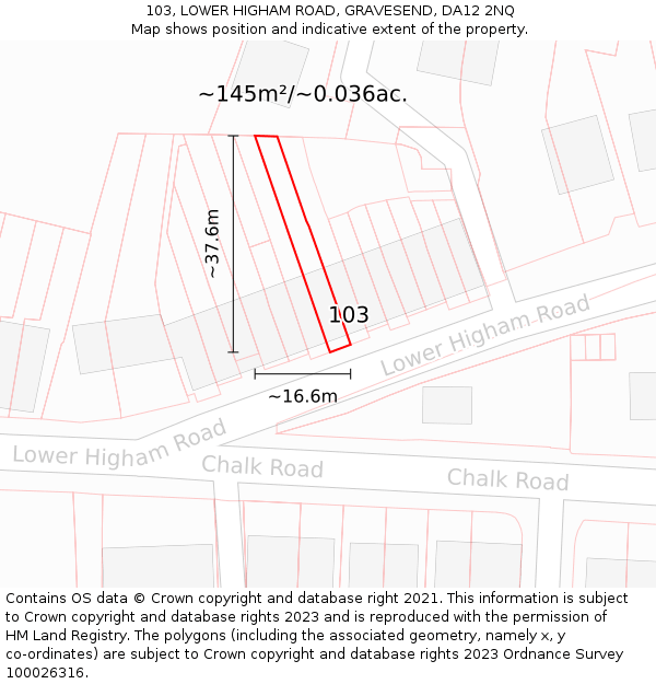103, LOWER HIGHAM ROAD, GRAVESEND, DA12 2NQ: Plot and title map