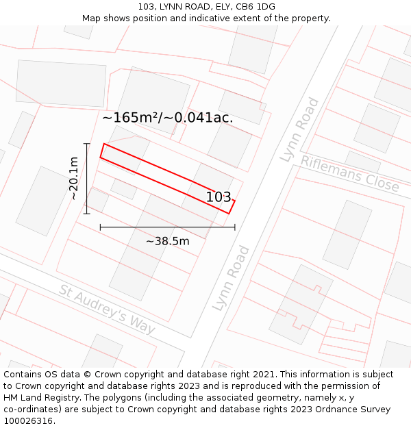 103, LYNN ROAD, ELY, CB6 1DG: Plot and title map