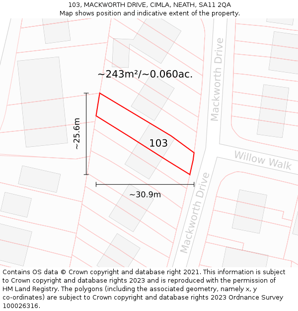103, MACKWORTH DRIVE, CIMLA, NEATH, SA11 2QA: Plot and title map
