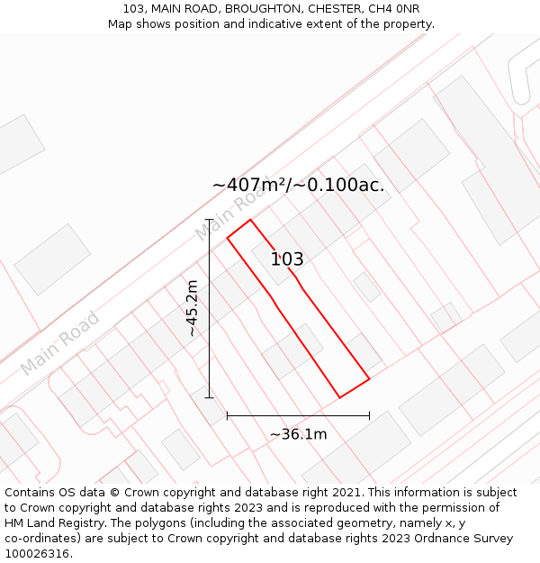 103, MAIN ROAD, BROUGHTON, CHESTER, CH4 0NR: Plot and title map
