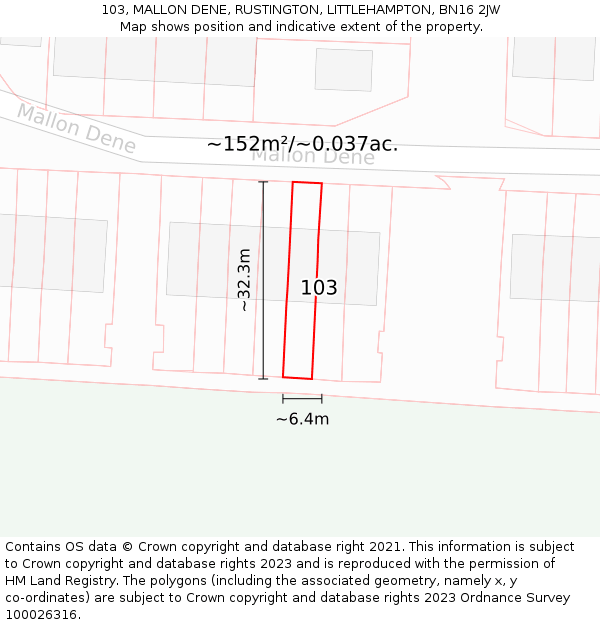 103, MALLON DENE, RUSTINGTON, LITTLEHAMPTON, BN16 2JW: Plot and title map