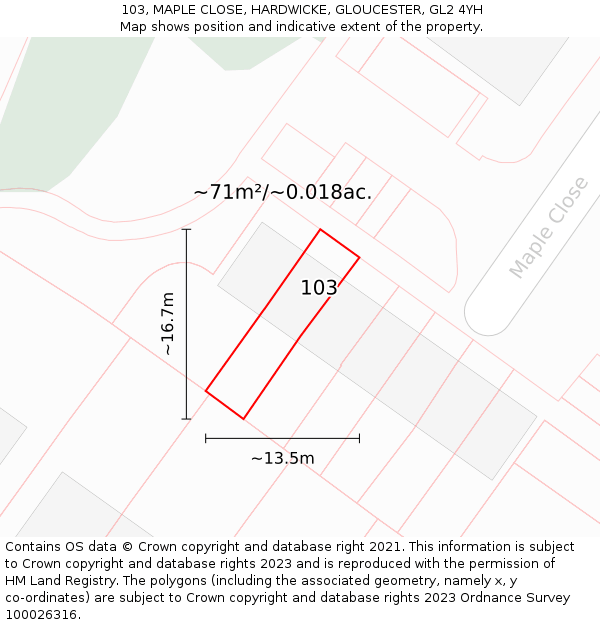 103, MAPLE CLOSE, HARDWICKE, GLOUCESTER, GL2 4YH: Plot and title map