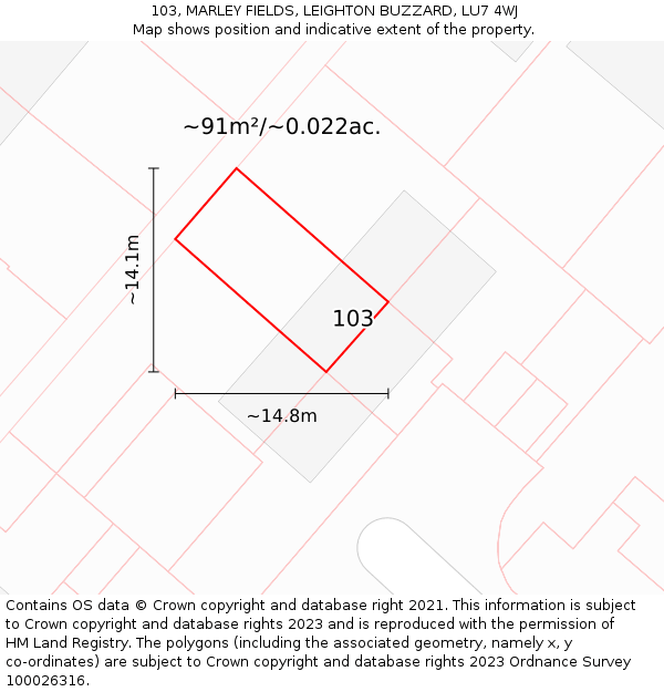 103, MARLEY FIELDS, LEIGHTON BUZZARD, LU7 4WJ: Plot and title map