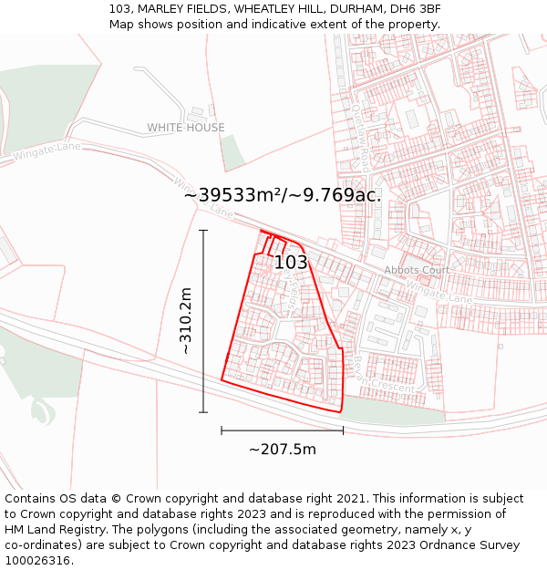 103, MARLEY FIELDS, WHEATLEY HILL, DURHAM, DH6 3BF: Plot and title map