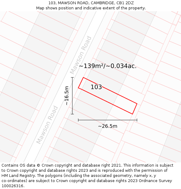 103, MAWSON ROAD, CAMBRIDGE, CB1 2DZ: Plot and title map