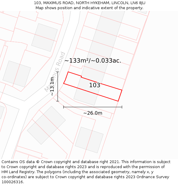 103, MAXIMUS ROAD, NORTH HYKEHAM, LINCOLN, LN6 8JU: Plot and title map