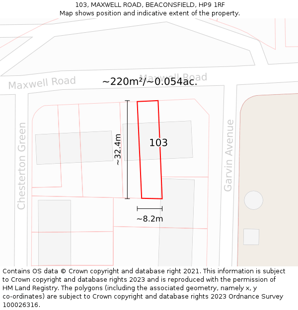 103, MAXWELL ROAD, BEACONSFIELD, HP9 1RF: Plot and title map