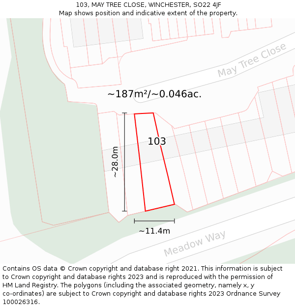 103, MAY TREE CLOSE, WINCHESTER, SO22 4JF: Plot and title map