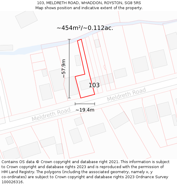 103, MELDRETH ROAD, WHADDON, ROYSTON, SG8 5RS: Plot and title map