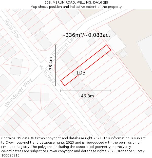 103, MERLIN ROAD, WELLING, DA16 2JS: Plot and title map