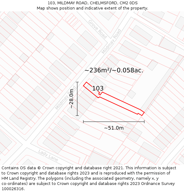 103, MILDMAY ROAD, CHELMSFORD, CM2 0DS: Plot and title map