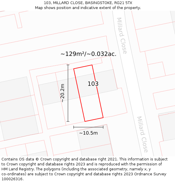 103, MILLARD CLOSE, BASINGSTOKE, RG21 5TX: Plot and title map