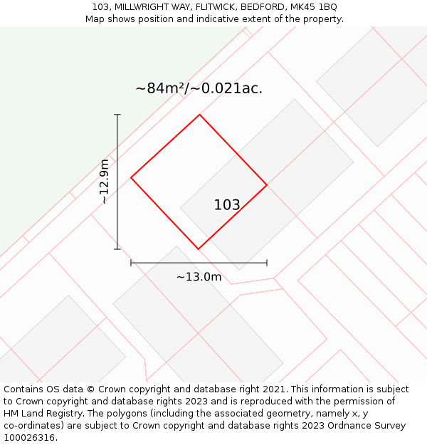 103, MILLWRIGHT WAY, FLITWICK, BEDFORD, MK45 1BQ: Plot and title map