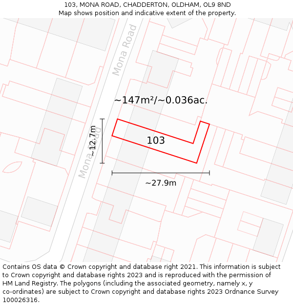 103, MONA ROAD, CHADDERTON, OLDHAM, OL9 8ND: Plot and title map
