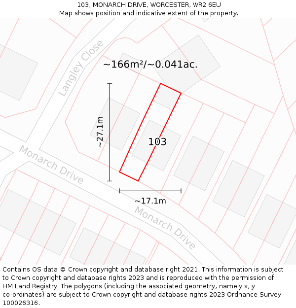 103, MONARCH DRIVE, WORCESTER, WR2 6EU: Plot and title map