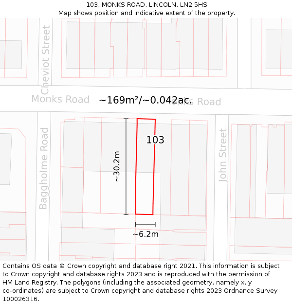 103, MONKS ROAD, LINCOLN, LN2 5HS: Plot and title map