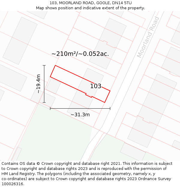 103, MOORLAND ROAD, GOOLE, DN14 5TU: Plot and title map