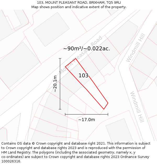 103, MOUNT PLEASANT ROAD, BRIXHAM, TQ5 9RU: Plot and title map