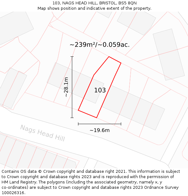 103, NAGS HEAD HILL, BRISTOL, BS5 8QN: Plot and title map