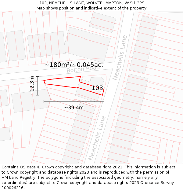103, NEACHELLS LANE, WOLVERHAMPTON, WV11 3PS: Plot and title map