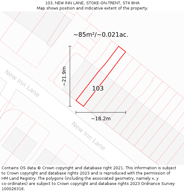 103, NEW INN LANE, STOKE-ON-TRENT, ST4 8HA: Plot and title map