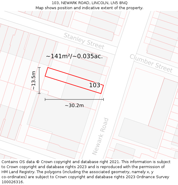 103, NEWARK ROAD, LINCOLN, LN5 8NQ: Plot and title map