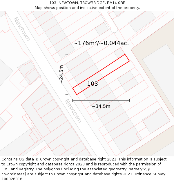 103, NEWTOWN, TROWBRIDGE, BA14 0BB: Plot and title map