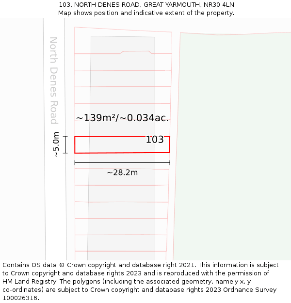 103, NORTH DENES ROAD, GREAT YARMOUTH, NR30 4LN: Plot and title map