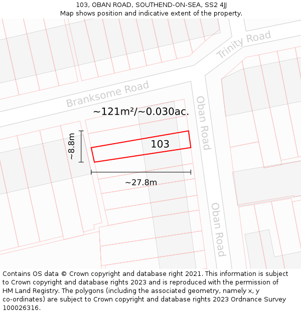 103, OBAN ROAD, SOUTHEND-ON-SEA, SS2 4JJ: Plot and title map