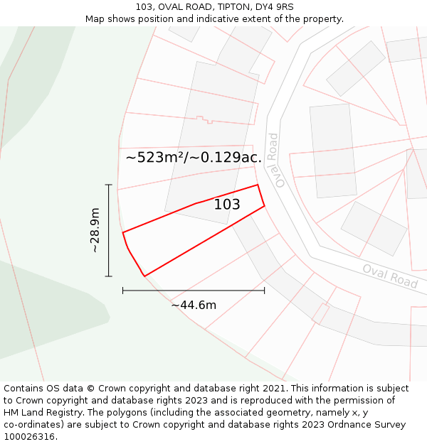 103, OVAL ROAD, TIPTON, DY4 9RS: Plot and title map