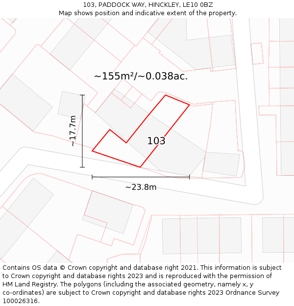 103, PADDOCK WAY, HINCKLEY, LE10 0BZ: Plot and title map