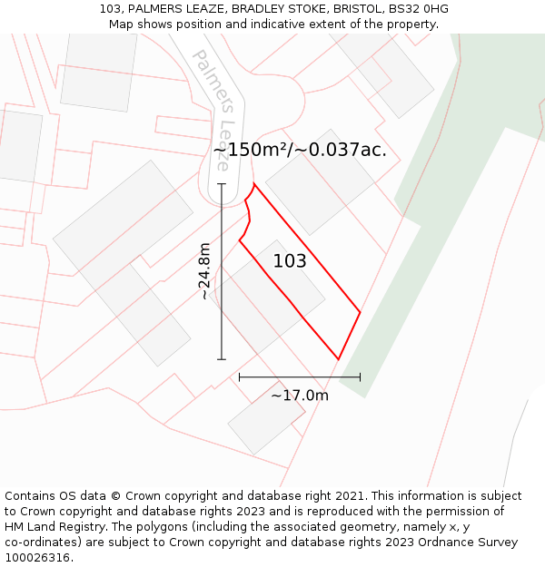 103, PALMERS LEAZE, BRADLEY STOKE, BRISTOL, BS32 0HG: Plot and title map