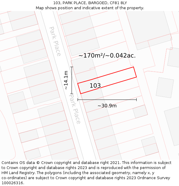 103, PARK PLACE, BARGOED, CF81 8LY: Plot and title map