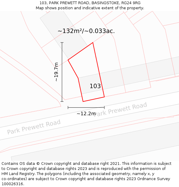 103, PARK PREWETT ROAD, BASINGSTOKE, RG24 9RG: Plot and title map